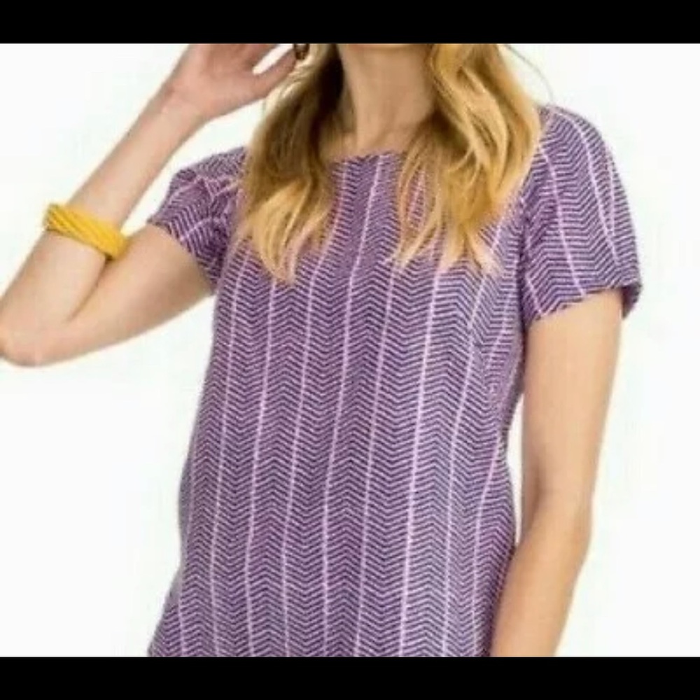 Southern Tide Size 12 Womens Nicole Chevron S/s Cotton Back Zip Top Blouse